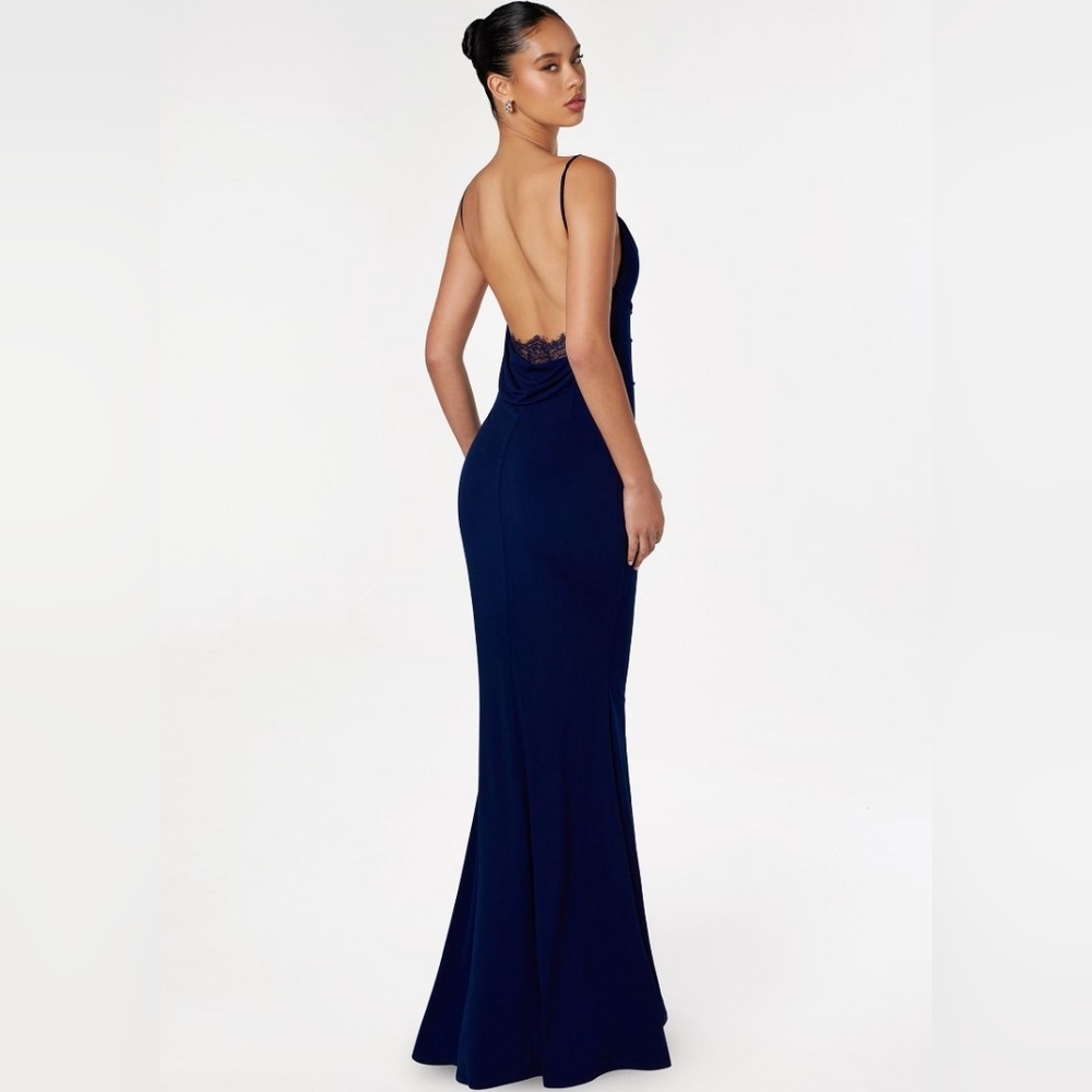 Elegant Backless Black Evening Gown Size SMALL